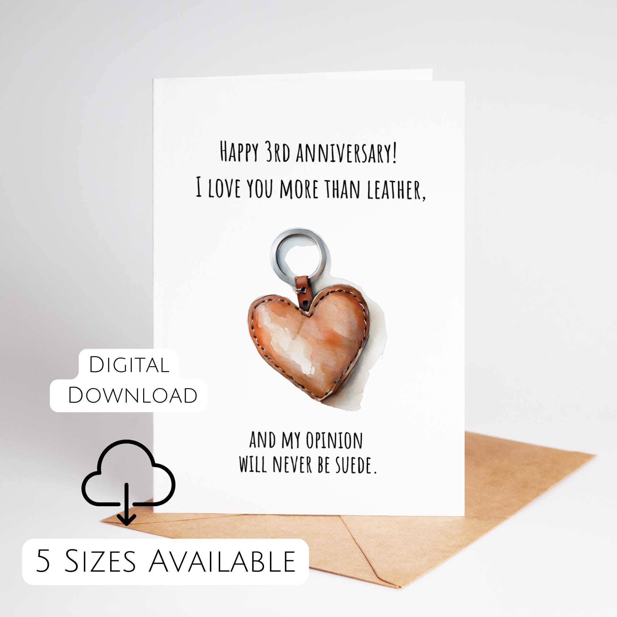 3th Anniversary Card Leather Anniversary Card 3 Years Married