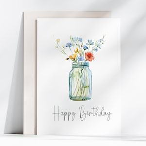 Carte d'anniversaire imprimable fleurs sauvages Carte d'anniversaire imprimable fleurs sauvages pour elle Carte fleurs sauvages en téléchargement numérique