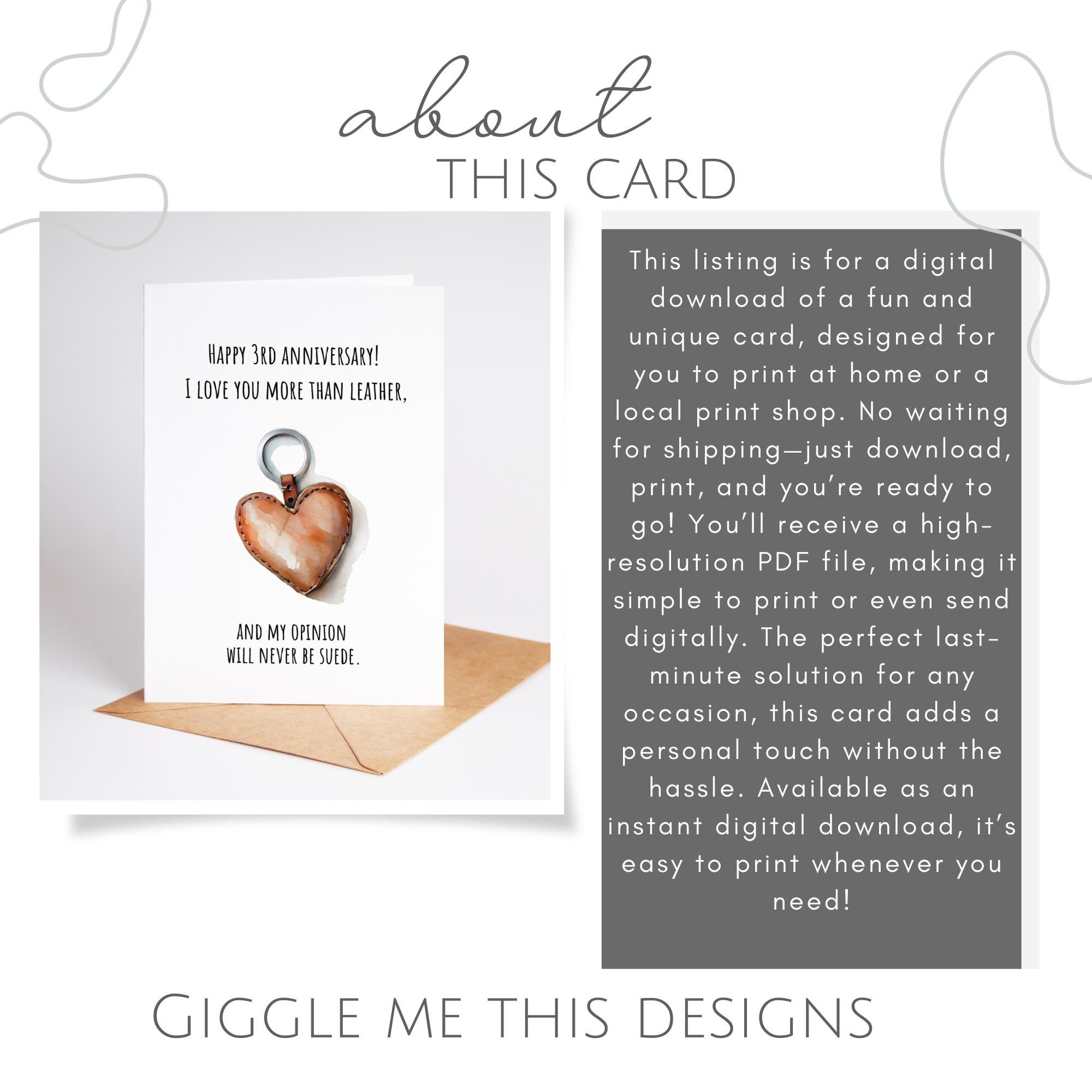 3th Anniversary Card Leather Anniversary Card 3 Years Married