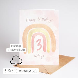 Happy Birthday 3rd birthday Card For Girl Printable Card 3 Today Birthday Card Print at Home Digital Download