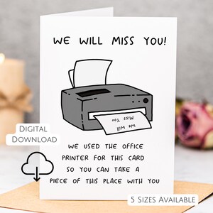 Carte d'adieu amusante imprimable Carte de départ de collègue en téléchargement numérique Carte d'adieu au bureau Carte Vous nous manquerez Carte de départ de travail