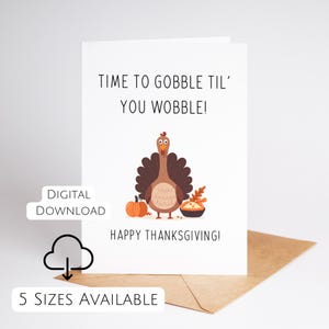 Tarjeta divertida de Acción de Gracias para imprimir. Tarjeta de Acción de Gracias con un juego de palabras de pavo para amigos. Imprime en casa. Descarga digital en formato PDF, 5x7, 4x6, A5, carta de EE. UU.