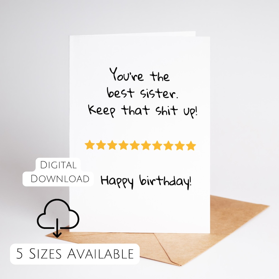 Sister Birthday Card Printable Birthday Card for Sister Funny Bday Gift