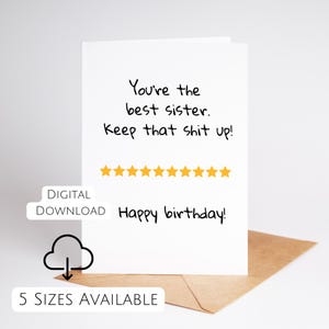 Verjaardagskaart zus Afdrukbare verjaardagskaart voor zus Grappig verjaardagscadeau voor zus Thuis afdrukken Ontwerp met lage inktdruk PDF Instant Download
