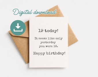 19th Birthday Card Printable Funny 19th Bday Card For Him Or Her 19 Year Old Print At Home Low Ink Design Instant Download Black And White