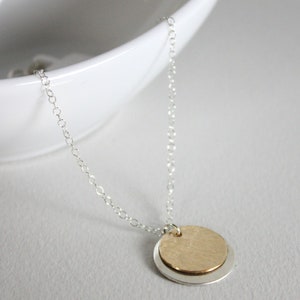Hammered Silver and Gold Circle Necklace: Mixed Metal Layered Discs