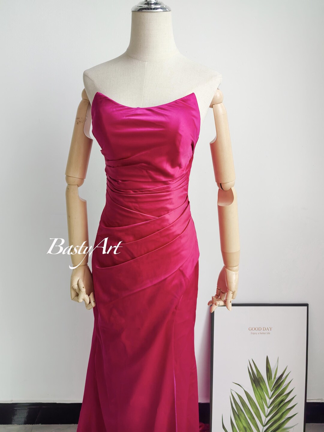 Sexy Halter Hot Pink Satin Slit Evening Dress Formal Wedding Guest Dress SP556