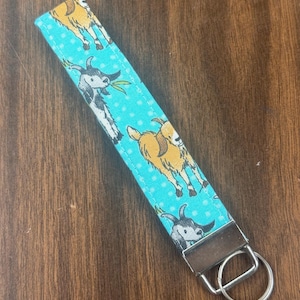 Goats Cute Key Fob Wristlet Handmade Fabric with Silver Keyring Key Ring