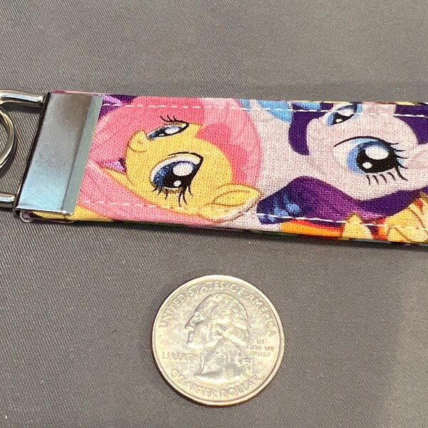 My Little Pony Key Fob Wristlet Handmade Fabric with Silver Keyring Key Ring