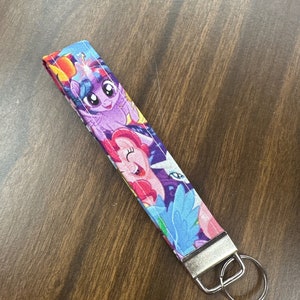 My Little Pony Key Fob Wristlet Handmade Fabric with Silver Keyring Key Ring