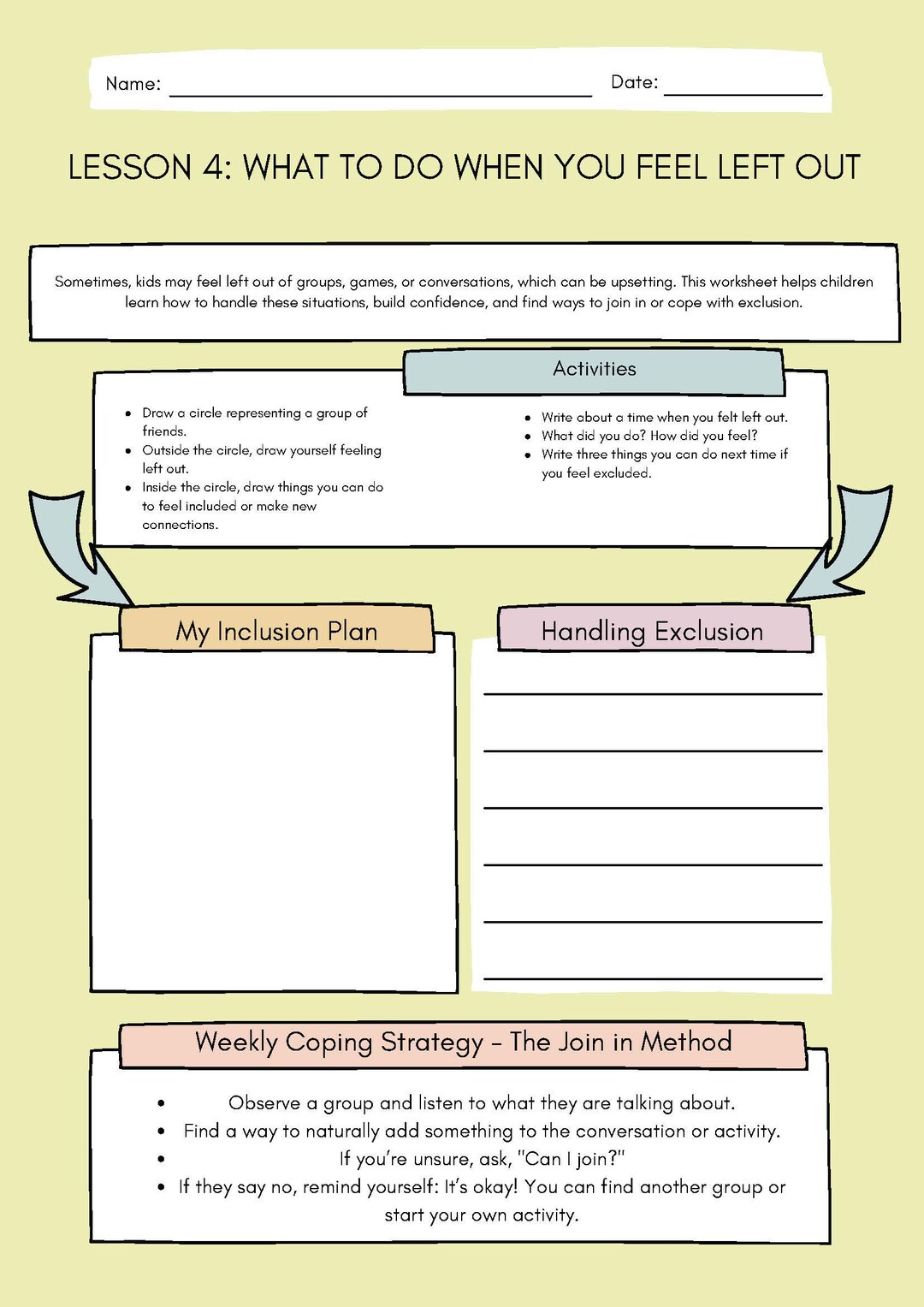 What to Do When You Feel Left Out (social Skills Worksheet 4/10) - Etsy