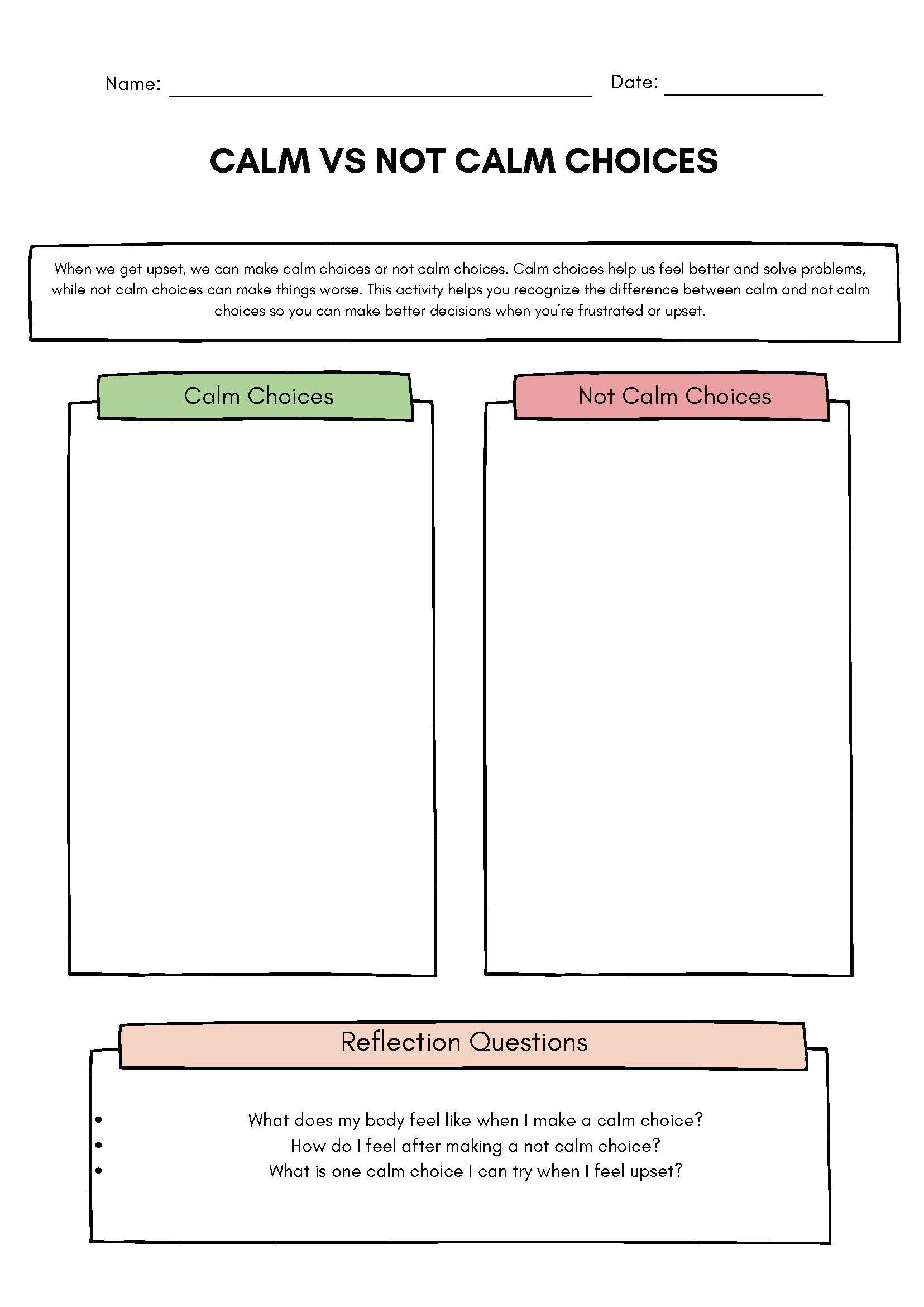 Calm Vs. Not Calm Choices Sorting Activity - Etsy