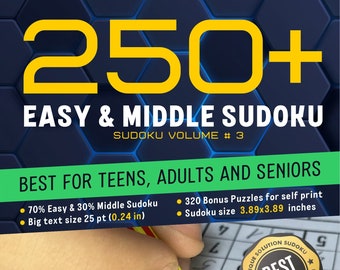 250+ große Sudoku Rätsel Buch | Einfaches und mittleres Sudoku für Senioren und Anfänger | Digital | Band:#1