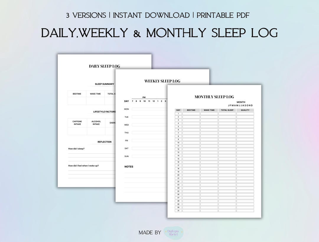Daily, Weekly&monthly Prinatable Sleep Tracker | Sleep Journal | Sleep ...