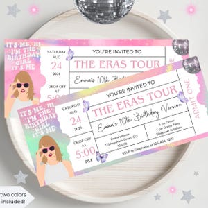 Eras Ticket einladen, Surprise Music Ticket Stub, Geburtstag einladen, Konzertandenken Erinnerungsstücke Geburtstagsgeschenk, sofortiger Download Eras Tour Party