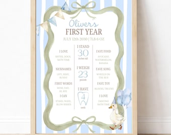 Silly Goose Birthday Milestone Board Template, One Silly Goose Theme, Boy 1st Birthday Milestone Sign, Editable Poster, Instant Download