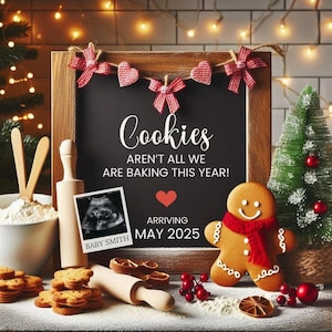 Christmas Pregnancy Announcement Digital, Baby Announcement, Social Media Reveal, Instagram, Facebook, Gingerbread