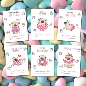 Dog Valentines Day Cards, Printable Classroom Valentine’s Day Cards for Kids, Puppy Valentines Cards, Pug Valentine Cards