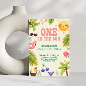 Self Editable One In The Sun 1st Birthday Party Invitation, Pool Party Invite, Summer Birthday Invite, Canva Instant Download