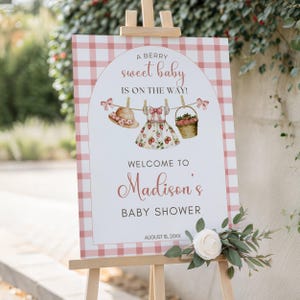 Berry Sweet Welcome Baby Shower Sign, Strawberry Baby Shower Sign, Editable Berry Sweet Baby Shower Decor, Printable Signs