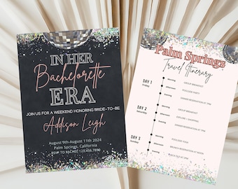 Self Editable Eras Bachelorette Party Invite + Itinerary Template, Eras Tour Bachelorette Theme, 5x7 Canva Template