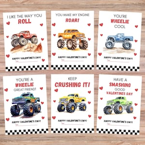 Monster Truck Valentinstag Karten, Kinder bedruckbar, Klassenzimmer Valentinstag, Jungen Valentinstag, LKW Schule Valentinstag, Monstertruck