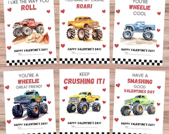 Monster Truck Valentinstag Karten, Kinder bedruckbar, Klassenzimmer Valentinstag, Jungen Valentinstag, LKW Schule Valentinstag, Monstertruck
