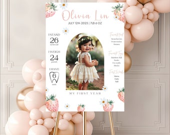Berry First Birthday Milestone Board, Canva Template (18x24)
