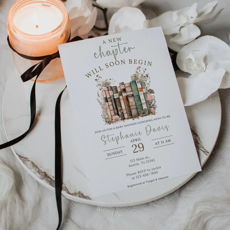 A New Chapter Begins Baby Shower Invitation, Storybook Baby Shower ...