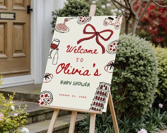 Pizza Welcome Sign Template, Editable Hand Drawn Slice Slice Baby Shower Decor, Pizza and Wine Sign, Baby Shower Signs