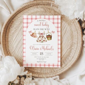 Berry Sweet Baby Shower Invitation, Strawberry Baby Shower Invite, Strawberry Theme Girl, Editable Coquette Baby Shower Invite, Digital