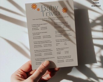 Babyshower-quizspel, babyquizspel, minimalistisk babyshower, könsneutral, redigerbar mall, direkt, bohemisk babyshower