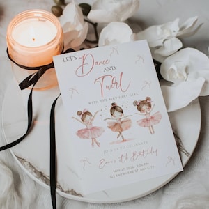 Ballerina Birthday Invitation, Ballerina Birthday Party Invite, Modern Ballet Daner Girl Birthday Invite, Tutu Ballerina Dress, Digital