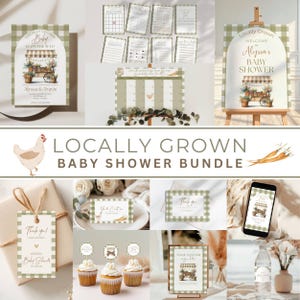 Editable Locally Grown Baby Shower Bundle, Farmers Market Baby Shower Bundle, Gender Neutral Baby Shower Invitation, Picnic, Veggies
