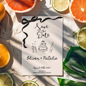 Save the Date Template, Wedding Invitation, Hand Drawn, Scribble Illustrations, Handwritten Fonts, Coquette, Editable