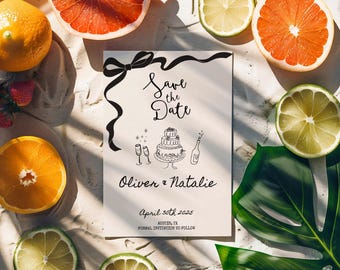 Save the Date Template, Wedding Invitation, Hand Drawn, Scribble Illustrations, Handwritten Fonts, Coquette, Editable