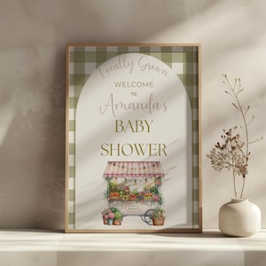 Lokal gewachsenes Babyparty-Willkommensschild, Willkommensschild-Vorlage, Bauernmarkt-Babyparty, Mädchen-Babyparty, Digital