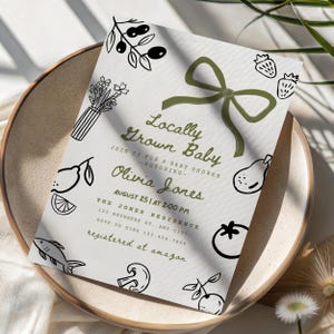 Locally Grown Baby Shower Invitation, Farmers Market Baby Shower, Gender Neutral Baby Shower Invitation, Hand Drawn Farmers Market