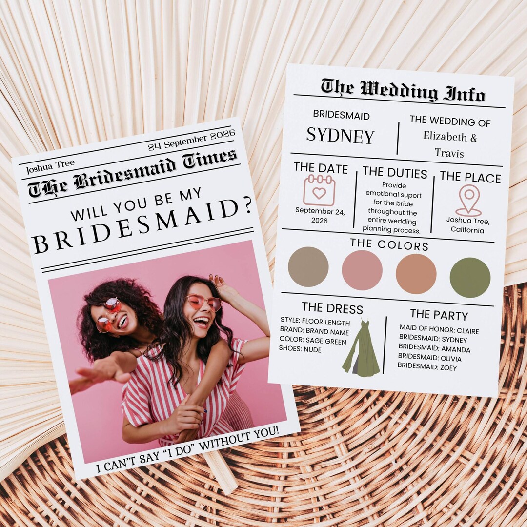 Infor Card Editable Bridesmaid Information Card, Bridal Party Infor Card ...