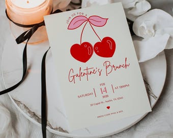 Galentine’s Day Invitation, Pink and Red Girls Brunch Invite, Galentines Party Valentines Day Invitation, Coquette Invite
