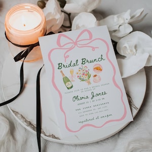 Brautdusche Brunch-Einladung, bearbeitbare Hand gezeichnete Hochzeits-Brunch-Einladungsvorlage, Brunch & sprudelnde Verlobungsfeier