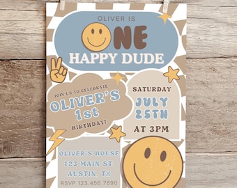 One Happy Dude Birthday Invitation Template, Printable Invitation, 1st Birthday Invite, Birthday Invite, Dude First Birthday Party Invite