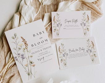 Invito Baby in Bloom, Pacchetto Baby Shower, Biglietto Libri per Neonati, Biglietto Lotteria, Baby In Bloom Wildflower, Baby Shower Primaverile, Genere Neutro