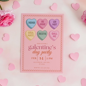 Galentine’s Day Invite, Editable Valentine’s Party Invite, Galentine’s Girls Night, Brunch Party Invite, Pink and Red, Editable Template