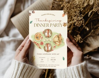 Thanksgiving Dinner Einladung, lassen Sie uns Dank geben, Türkei Thanksgiving Party einladen, Friendsgiving Dinner Party einladen, bearbeitbare Vorlage