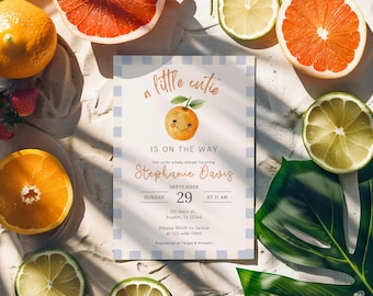 Baby Shower de Pequeños Bellos, Baby Shower de Niño, Invitación para Baby Shower con Naranja Cítrica, Baby Shower con Naranja Cítrica, Imprimible, Plantilla de Canva
