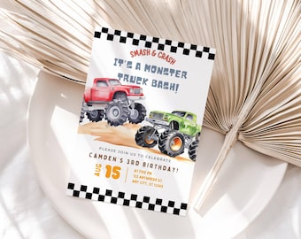 Invito di compleanno Monster Truck, invito di compleanno per qualsiasi età, invito di compleanno Monster Truck per bambini, modello stampabile, download immediato
