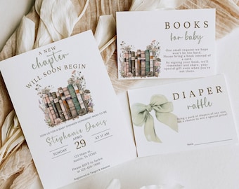 A New Chapter Begins Baby Shower Invitation, Storybook Baby Shower Bundle, Gender Neutral Storybook Baby Shower Invite, Boho, Minimalist