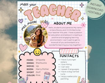 Meet the Teacher Classroom Printable Template, Teacher Introduction, Back To School Teacher Intro Classroom Template, Open House Handout