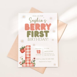 Berry 1st Birthday Invitation, Berry First Birthday, Strawberry Digital Invite, Berry Invitation, Editable 1st Birthday Girl Invite